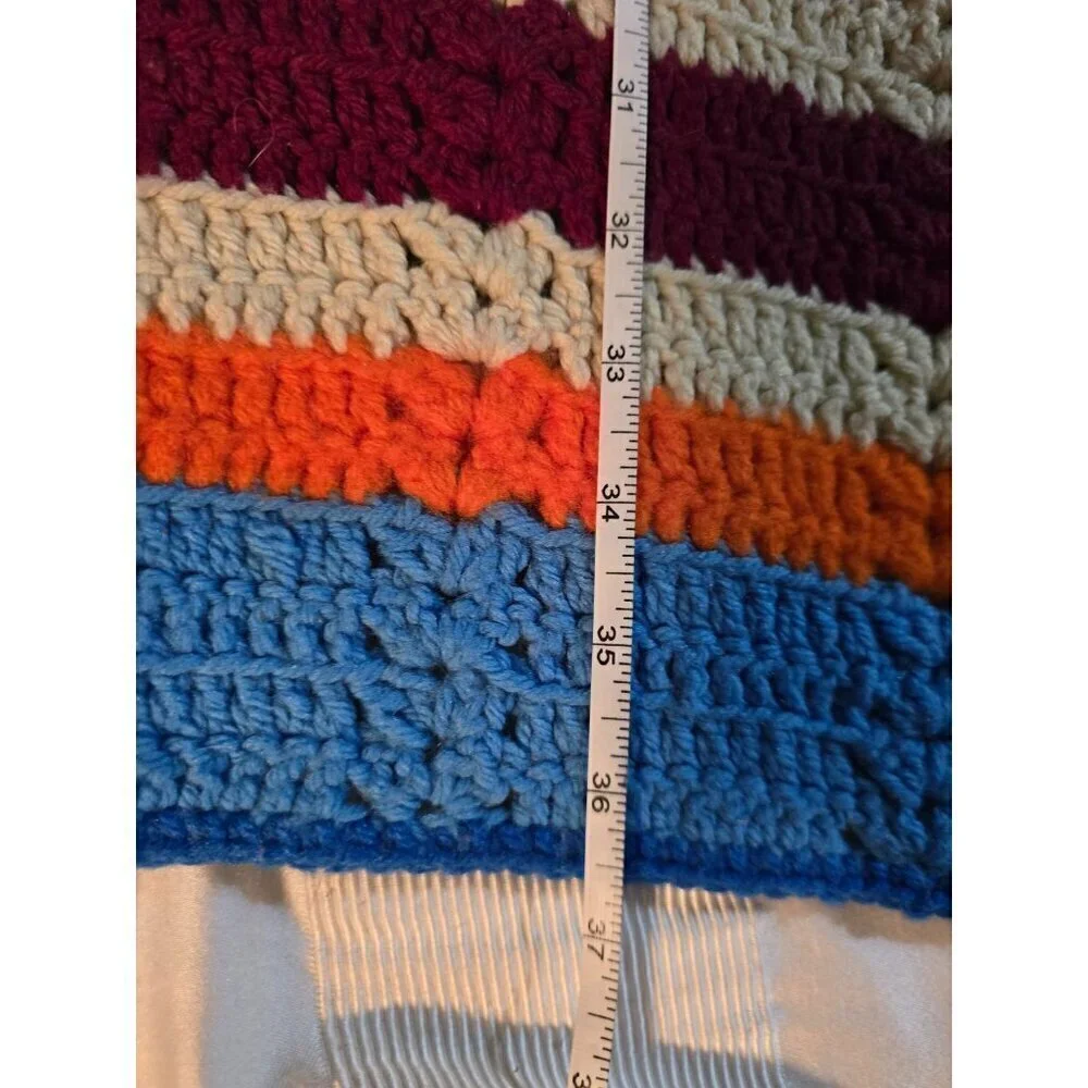 Vintage Handmade Colorful Stripes Knit Crochet Throw Blanket